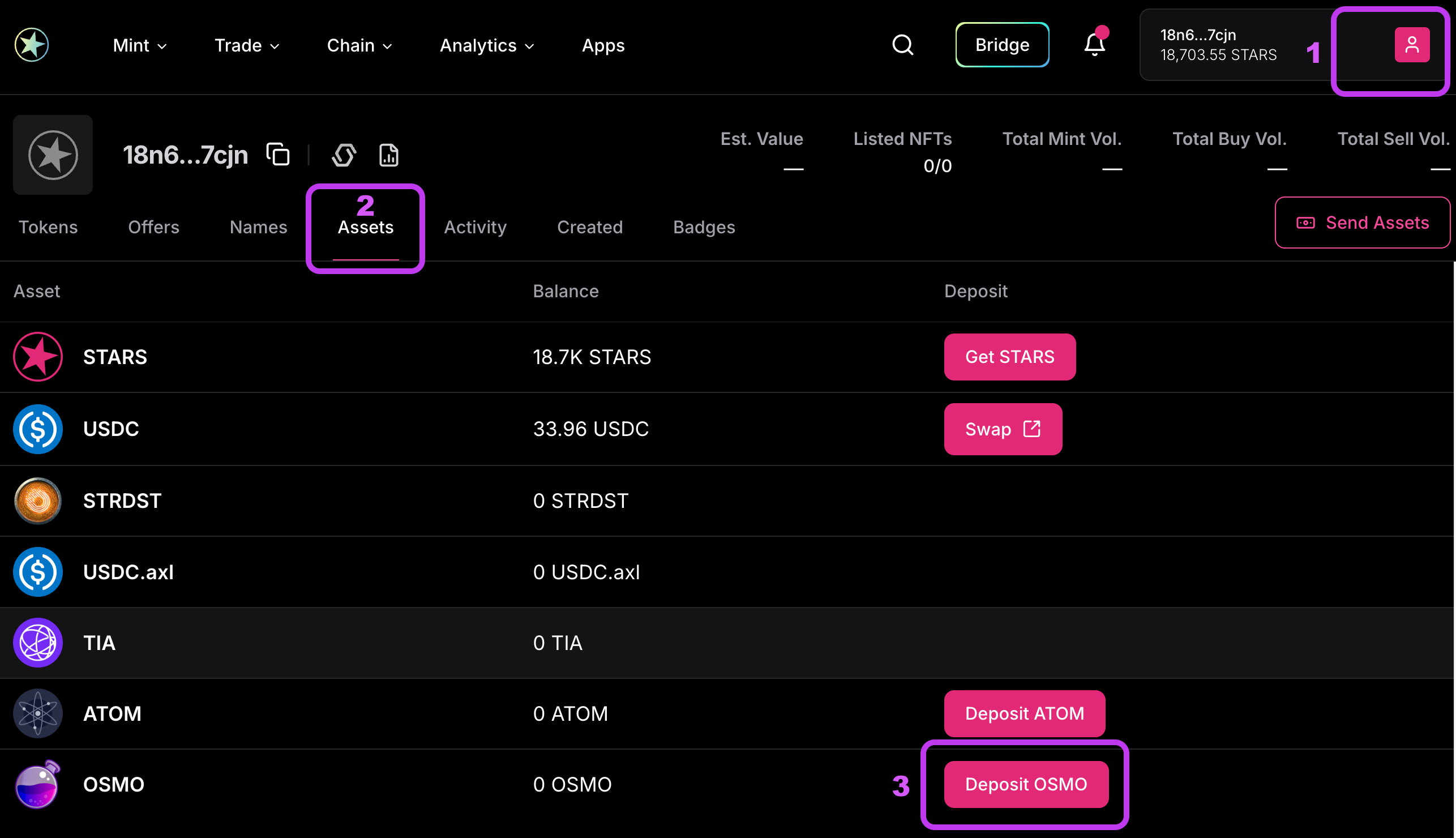 Steps to Deposit OSMO Tokens